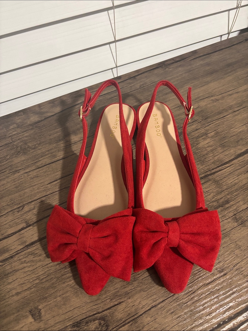BAMBOO Red Bow Slingback Flats Sz 8